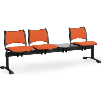 Čalouněné lavice do čekáren SMART, 3-sedák, se stolkem, oranžová, černé nohy