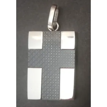 Přívěsek Destička s černým křížem - ocelový přívěsek