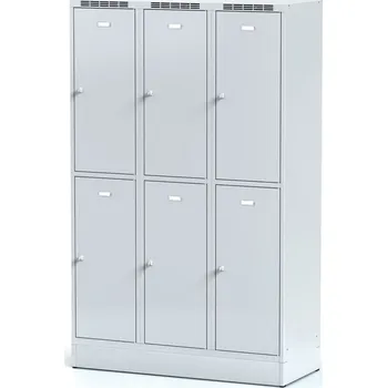 Šatní skříň Alfa 3 Šatní skříňka S6 s úložnými boxy na soklu, 6 boxů, 1920 x 1200 x 500 mm, otočný zámek, šedé dveře