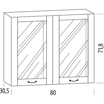 Kuchyňská linka SNOW, horní skříňka prosklená 80BB, korpus bílý, dvířka šedé MDF + vyzvednutí ZDARMA