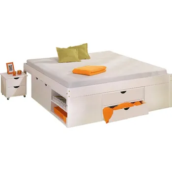 Postel Multifunkční dvoulůžko WRIGHTSON 180x200 cm, masiv borovice/bílý lak + vyzvednutí ZDARMA