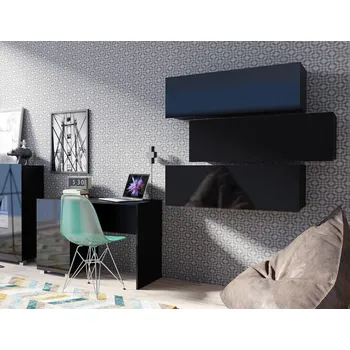 Obývací stěna ArtGiB Dětský pokoj CALABRINI I | černá-černý lesk