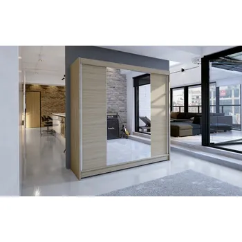 Šatní skříň Šatní skříň se zrcadlem NUDICAULIS II, dub sonoma +možnost VÝNOSU + PROVĚŘENO zákazníky + vyzvednutí ZDARMA