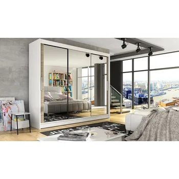 Šatní skříň Šatní skříň ANDE III, bílý mat/dub sonoma/zrcadlo +možnost VÝNOSU + vyzvednutí ZDARMA