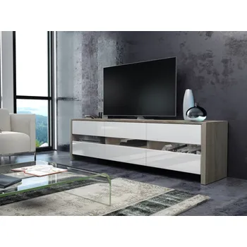 Televizní stolek Televizní stolek DUSTLIK, dub sonoma/bílý lesk, 5 let záruka + vyzvednutí ZDARMA