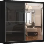 Šatní skříň POLICARPO 31 šířky 233 cm se zrcadlem, černá/černý lesk +možnost VÝNOSU + vyzvednutí ZDARMA