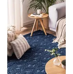 koberec Modrý vlněný 140 x 200 cm, geometrický vzor, ručně tkaný, moderní styl Beliani