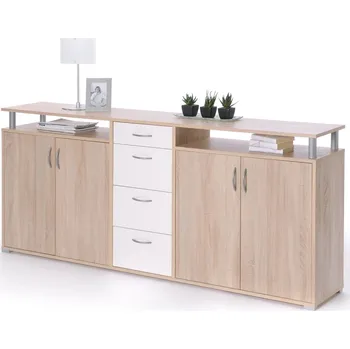 Komoda Prádelník MAEVE, dub sonoma/bílá + vyzvednutí ZDARMA