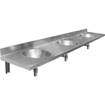 Nábytek Závěsný pult se třemi umyvadly 1800x254x550 mm, nerez mat