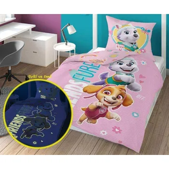 Povlečení Detexpol Svítící povlečení Paw Patrol Puppy 140 x 200, 70 x 80 cm zipový uzávěr