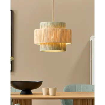 Závěsná lampa přírodní a zelený papír s texturou stínidla japandi přírodní styl jutový kabel Beliani