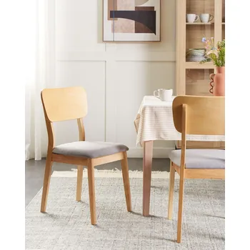 Jídelní židle Sada 2 jídelních židlí světle šedá kaučukovník polyester čalouněný sedákem světlé dřevo Beliani