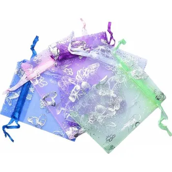 Dárková taška Dárkový sáček organza 7 x 9 cm fialový s motýlky