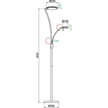 Lampička Stojací lampa Aluminor Kitel 89 LED s LED světlem na čtení - Ø stínidla: velké - 23,5 cm, malé - 10,5 cm; Ø základny 28,5 cm; délka přívodního kabelu 185 cm bílá, chrom 1 x 27 W + 1 x 6 W LED dioda - Doprava zdarma
