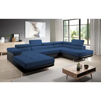 Sedací souprava Rohová rozkládací sedačka SINGER U, pravá, modrá/černá +možnost VÝNOSU + vyzvednutí ZDARMA