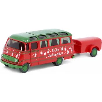 autíčko Mercedes-Benz O 319 Merry Christmas s přívěsem 1:87 - Wiking Mercedes O 319 Merry Christmas Panoramabus with trailer - sběratelský model
