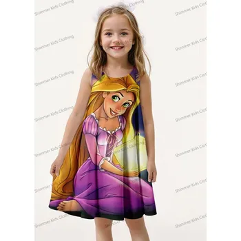 Dívčí šaty Disney Dívčí letní šaty Rapunzel - Locika s 3D potiskem Varianta: ZYJ-SMT-T-WXQ-137, Velikost: 170