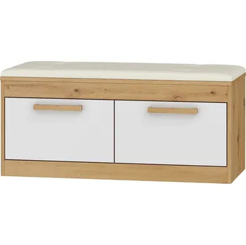 Botník Botník GATTON 2D, béžová ekokůže, dub artisan/bílý lesk, 5 let záruka + vyzvednutí ZDARMA