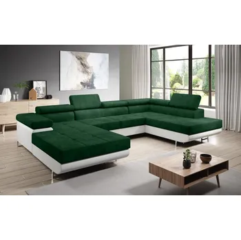 Sedací souprava Rohová rozkládací sedačka SINGER U, pravá, zelená/bílá +možnost VÝNOSU + vyzvednutí ZDARMA