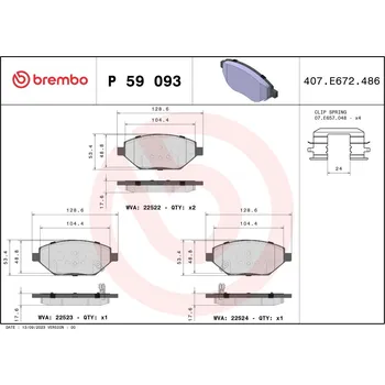 Brzdová destička Sada brzdových destiček, kotoučová brzda BREMBO P 59 093