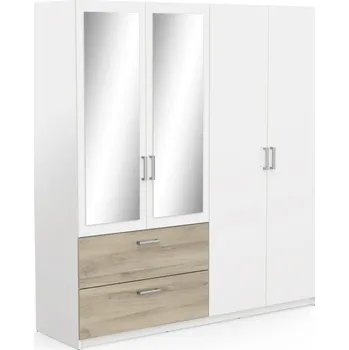 Šatní skříň Kombinovaná skříň GABOR 2 se zrcadlem 4D2S, bílá mat/dub kronberg +možnost VÝNOSU + vyzvednutí ZDARMA