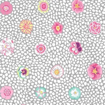 Free Spirit Kaffe Fassett Guinea flower Grey květovaná vícebarevná bavlněná látka patchwork