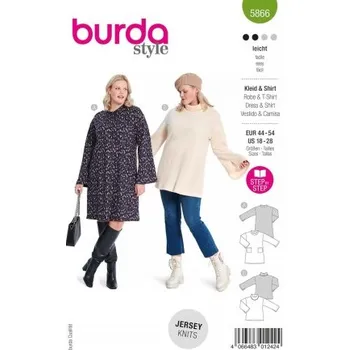 Volný čas Střih Burda 5866 na dámské šaty a mikinu v Plus velikostech -