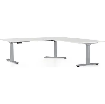 Psací stůl Výškově nastavitelný stůl OfficeTech Angle, 180 x 200 cm, šedá podnož, bílá