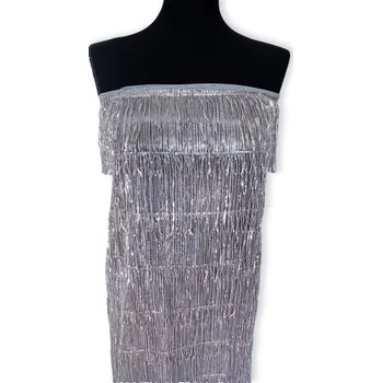 Metráž - Tyl s flitry a třásněmi FIALKOVOŠEDÁ - látka na společenské šaty - Růžová, 130 cm