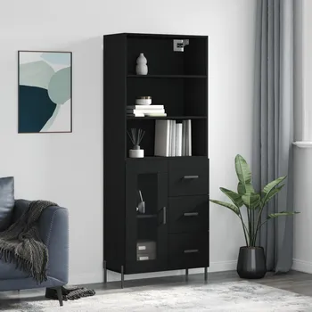 přebalovací pult a komoda Petrashop Skříň highboard černá 69,5 x 34 x 180 cm kompozitní dřevo Černý3189518