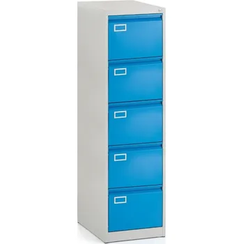 Kartotéka Kovová kartotéka A4 - 5 zásuvek, 45,5 x 62 x 162,5 cm, cylindrický zámek, modrá - ral 5012