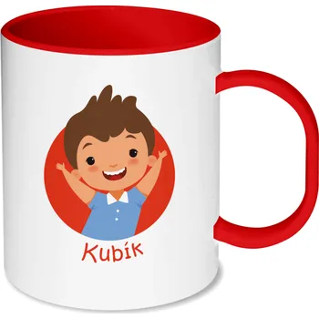 Gravírování Plastový hrnek s červeným vnitřkem a uchem pro děti - kluci
