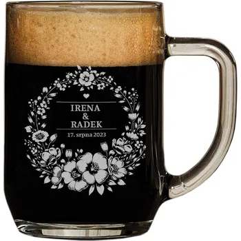 Sklenice Svatební půllitr s květinovým potiskem 100-073