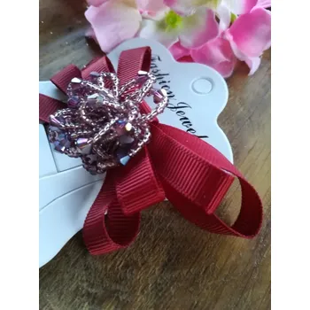 Brož Brož z broušených korálků, s mašlí bordo