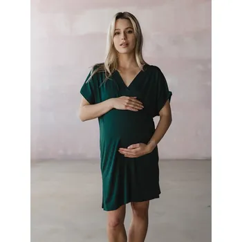 Těhotenské noční prádlo Milk & Love Bambusová těhotenská a kojící košile Moon 3v1 tmavě zelená Velikost: 2XL