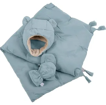 Dětská deka 7AM Enfant komplet AIRY BLUE ( 0-6 m ) - čepice, rukavice, deka