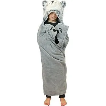 plyšák Cozy Noxxiez BL802 Husky - hřejivá deka s kapucí se zvířátkem a tlapkovými kapsami