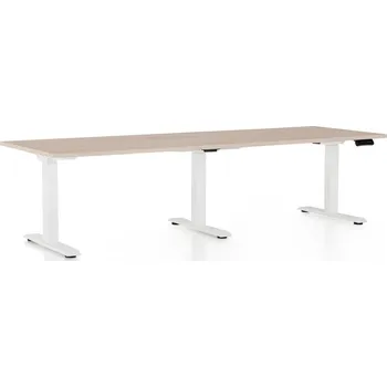 Psací stůl Výškově nastavitelný stůl OfficeTech Long, 240 x 80 cm, bílá podnož, dub