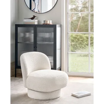 Křeslo Otočné křeslo bílé buklé čalounění klubové křeslo zakřivené opěradlo bez područek retro styl obývací pokoj ložnice Beliani