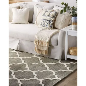 Koberec Koberce šedá bílá vata 160 x 230 cm krátký vlas marocký vzor ručně všívaný obdélníkový Beliani