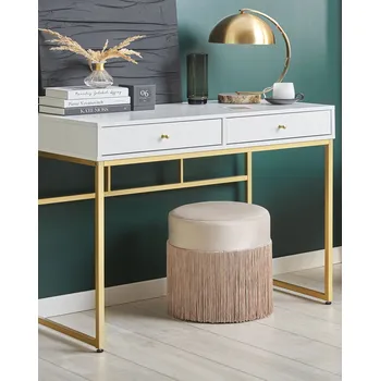 Obývací stěna Bílo / zlatý stůl z MDF desky Kovový rám 2 zásuvky Obdélníkový Obývací pokoj Ložnice Moderní design Glamour styl Beliani