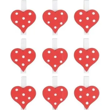 Vánoční dekorace Srdíčko dřevěné na kolíčku 3 cm 9 ks červené