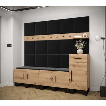 Předsíňová stěna Předsíňová stěna Artin 8 - dub Artisan Barva: Černá - Manila 18