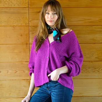 Dámský svetr Blancheporte Volný svetr na knoflíky, mohérový na dotek purpurová 56
