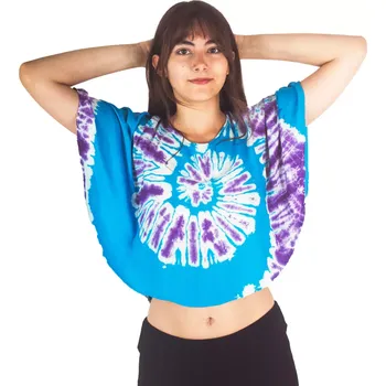 Dámské pončo Batikované letní pončo Spiral Cyan-Purple Short, Sittar.cz UNI