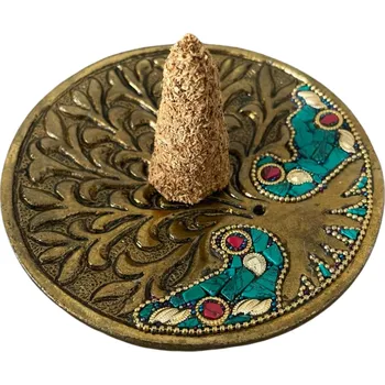 Čajovna Stojánek na vykuřovadla - Strom života průměr 10 cm, zlatá barva s ručně lepenými kamínky