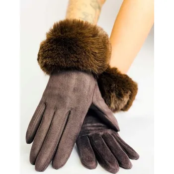 Rukavice Dámské rukavice s kožešinou hořká čokoláda, VELIKOST UNI