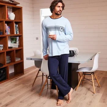 Dámské noční prádlo Blancheporte Pyžamo s potiskem na hrudníku modrá/nám.modrá 78/86 (S)