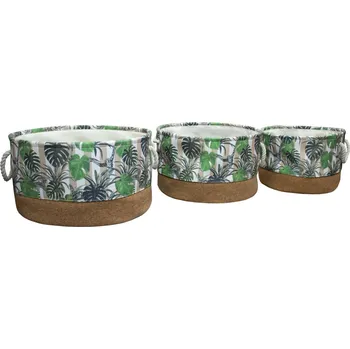 Úložný box Astoreo Textilní boxy s uchy 3 ks bílá/zelená/hnědá průměr 45, 40, 25 cm