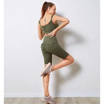 Sportovní set s krátkými legínami a kapsami, zelená L